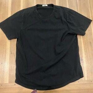 BUCK MASON Curved Hem Slub Short Sleeve T-Shirt Mens Large Black Crew Neck USA